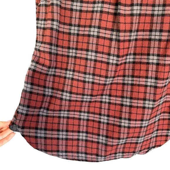 NWT Denim & Flower Plaid Button Down Cotton Flanel Burgundy Maroon - Picture 8 of 10